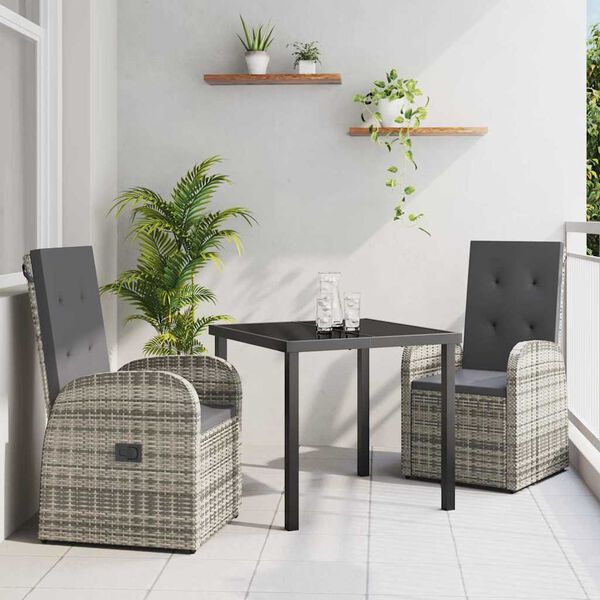 vidaXL Ensemble de salle &agrave; manger pour jardin 3 pcs Gris polyrotin