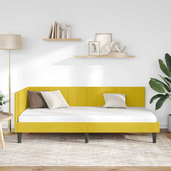 vidaXL Cadre de lit d'angle Jaune 90 cm x 200 cm Velours