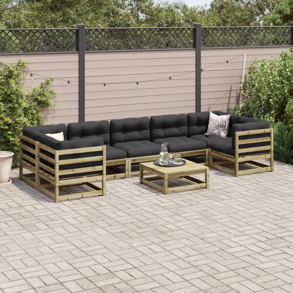 vidaXL Salon de jardin 8 pcs avec coussins bois de pin impr&eacute;gn&eacute;
