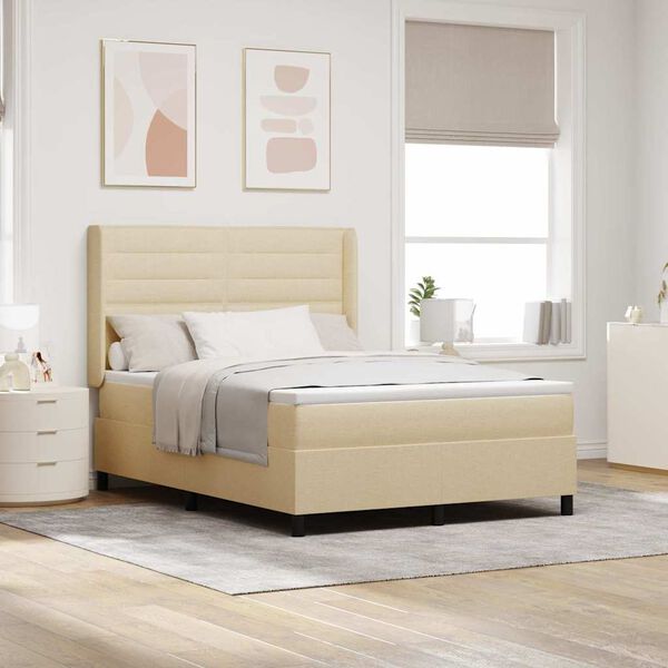 vidaXL Lit &agrave; ressort LED avec matelas Cr&egrave;me 140 x 200 cm tissu