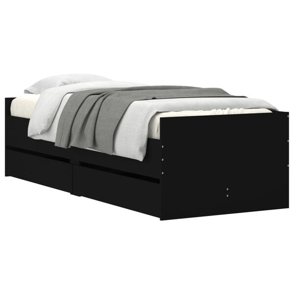 vidaXL Cadre de lit avec tiroirs sans matelas noir 90x200 cm