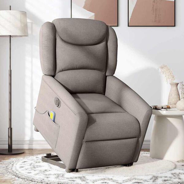 vidaXL Fauteuil inclinable de massage &eacute;lectrique Taupe Tissu