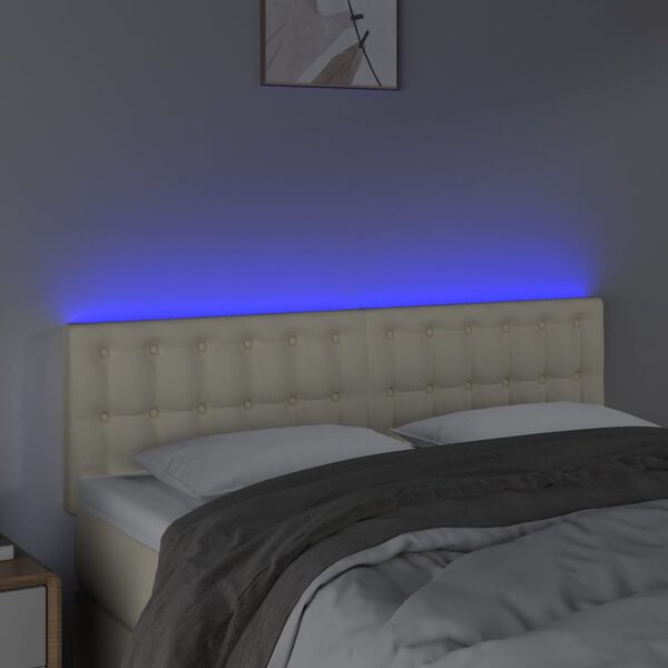 vidaXL T&ecirc;te de lit &agrave; LED Cr&egrave;me 144x5x78/88 cm Similicuir