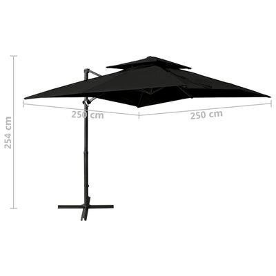 vidaXL Parasol de jardin en porte-à-faux à double toit 250x250 cm noir