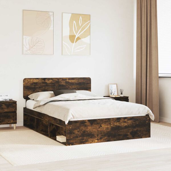 vidaXL Cadre de lit Ch&ecirc;ne fum&eacute; 140 x 200 cm Pin massif