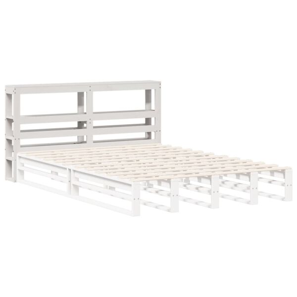 vidaXL T&ecirc;te de lit avec &eacute;tag&egrave;res blanc 135 cm bois massif de pin