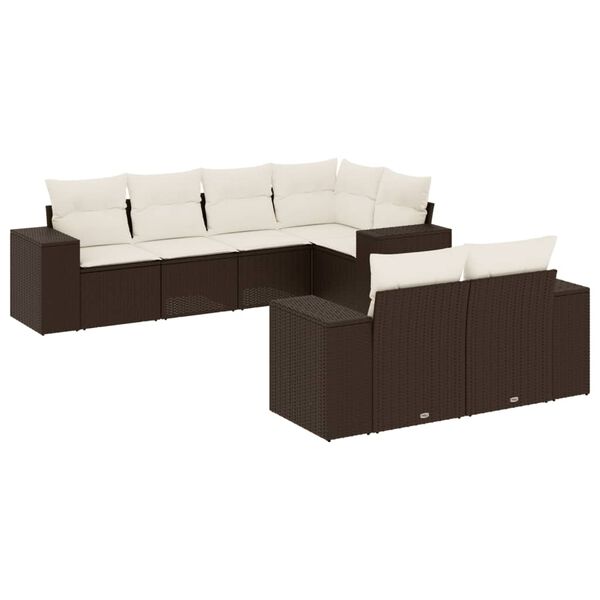 vidaXL Salon de jardin avec coussins 7 pcs marron r&eacute;sine tress&eacute;e