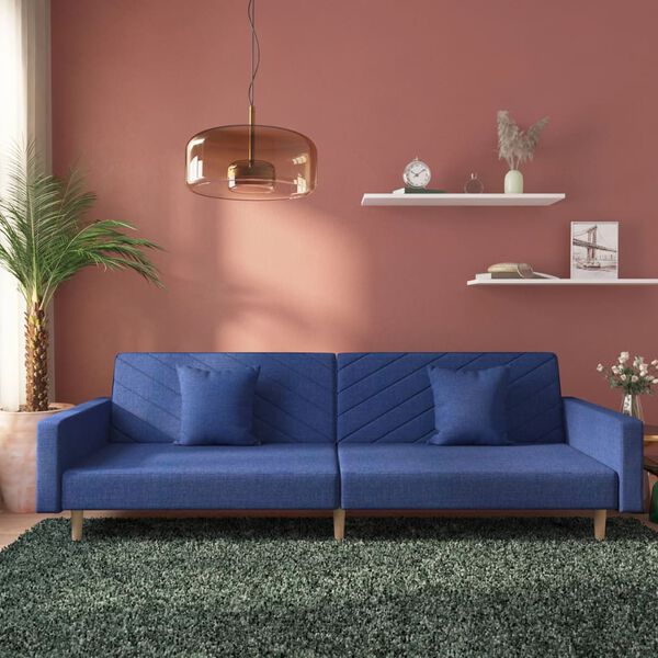 vidaXL Canap&eacute;-lit &agrave; 2 places avec deux oreillers bleu tissu