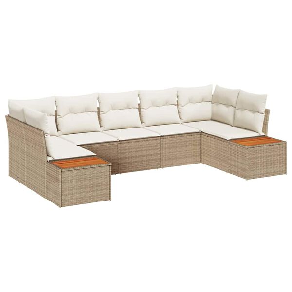 vidaXL Ensemble de canap&eacute; de jardin avec coussin 7 pcs Beige polyrotin