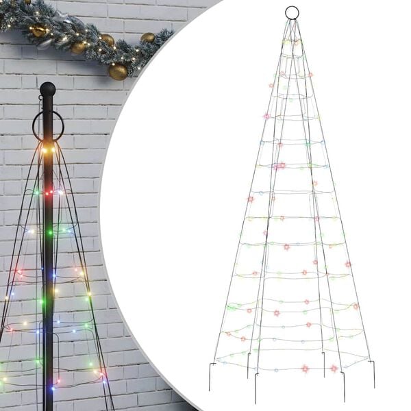 vidaXL Sapin de No&euml;l &agrave; LED sur m&acirc;t de drapeau 200 LED color&eacute; 180 cm