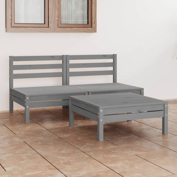 vidaXL Salon de jardin 3 pcs Gris Bois de pin massif