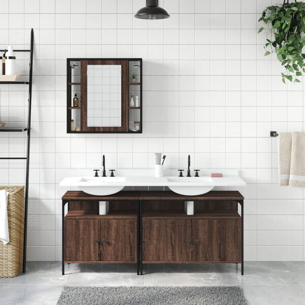 vidaXL Ensemble d'armoires de salle de bain 3 pcs ch&ecirc;ne marron