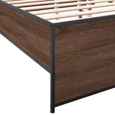 vidaXL Cadre de lit chêne marron 135x190 cm bois d'ingénierie et métal