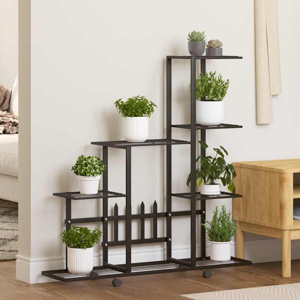 vidaXL Support pour plantes sur roues 94,5x25x92,5 cm Noir M&eacute;tal