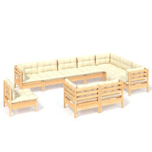 vidaXL Salon de jardin 10 pcs avec coussins cr&egrave;me bois de pin massif