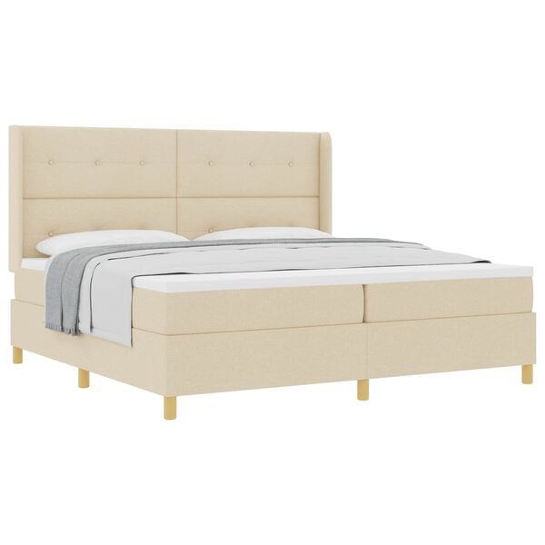 vidaXL Lit &agrave; ressorts avec matelas Cr&egrave;me 200 x 200 cm tissu