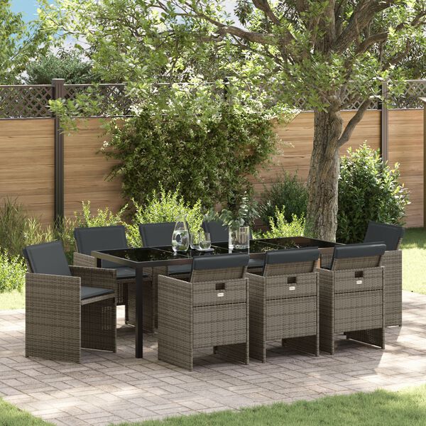 vidaXL Ensemble de salle &agrave; manger pour jardin 9 pcs Gris polyrotin