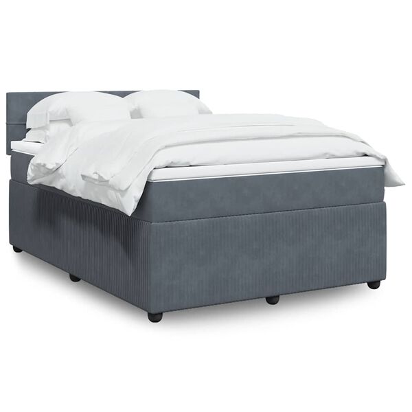 vidaXL Sommier &agrave; lattes de lit et matelas Gris fonc&eacute; 140x190cm Velours