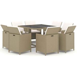 vidaXL Ensemble &agrave; manger de jardin et coussins 9 pcs Poly rotin Beige