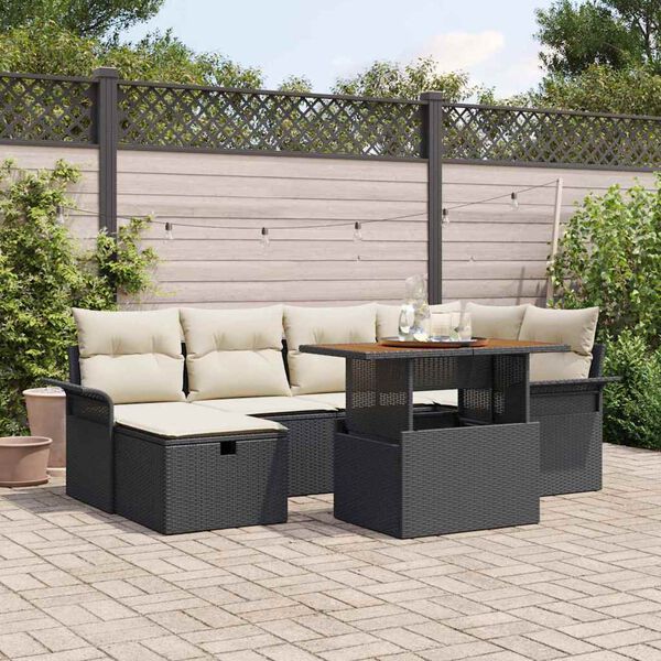 vidaXL Ensemble de canap&eacute; de jardin 7 pcs Noir polyrotin