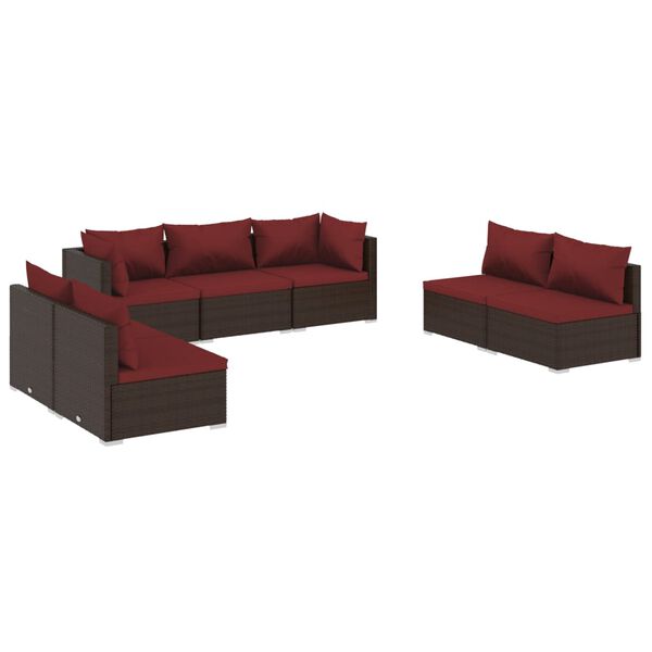 vidaXL Salon de jardin 7 pcs avec coussins R&eacute;sine tress&eacute;e Marron