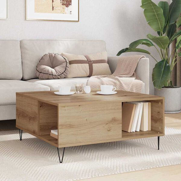 vidaXL Table basse Ch&ecirc;ne artisanal 80 x 80 x 36,5 cm Bois d'ing&eacute;nierie