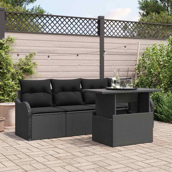 vidaXL Ensemble de canap&eacute; de jardin avec coussin 5 pcs Noir Poly rotin