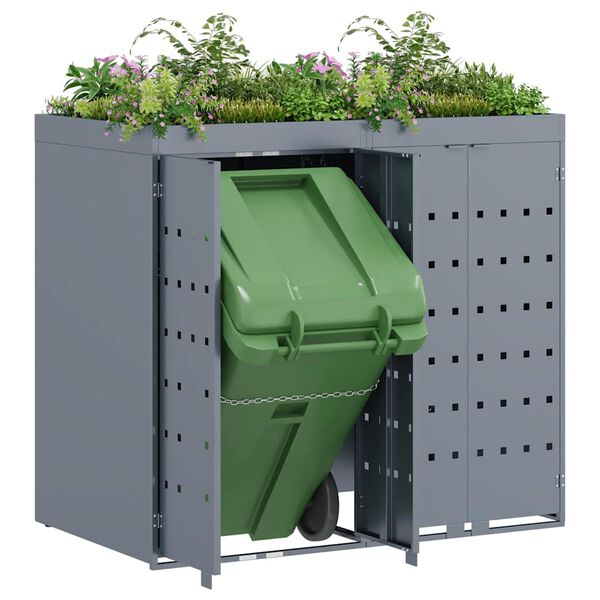 vidaXL Rangement de poubelle à roulettes pour 2 poubelles Gris clair