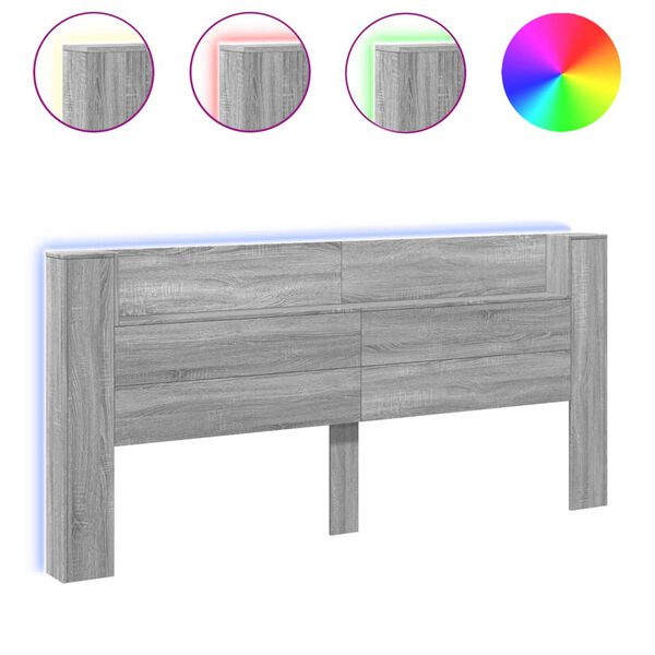 vidaXL Armoire t&ecirc;te de lit avec LED sonoma gris 220x16,5x103,5 cm