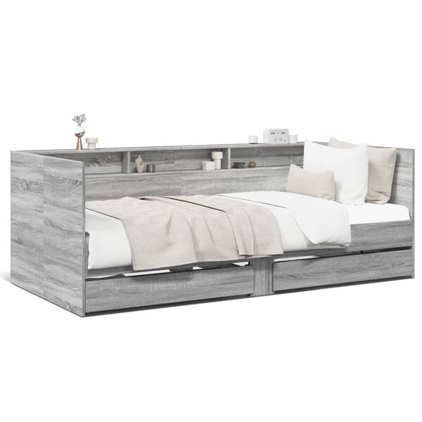 vidaXL Lit de jour avec tiroirs sans matelas sonoma gris 90x200 cm