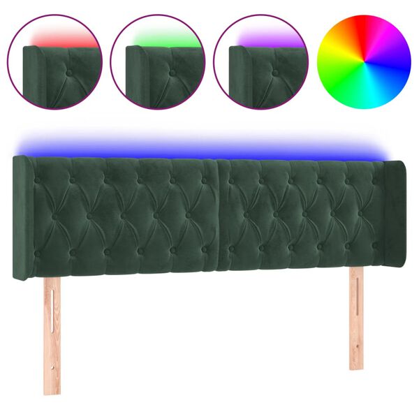 vidaXL Tête de lit à LED Vert foncé 163x16x78/88 cm Velours