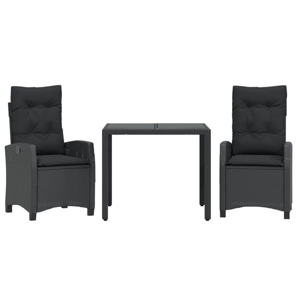 vidaXL Ensemble &agrave; manger de jardin avec coussins 3 pcs Noir