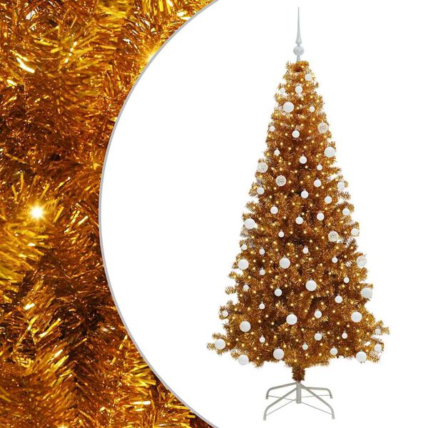 vidaXL Sapin de No&euml;l avec 300 LED avec support Dor&eacute; 180 cm PET
