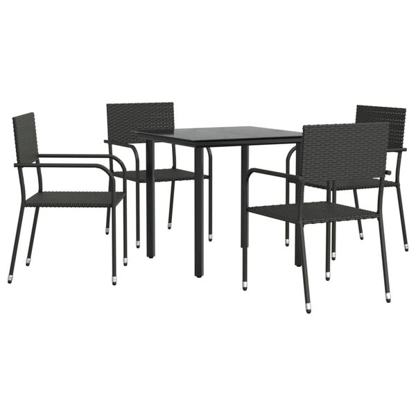 vidaXL Ensemble &agrave; manger de jardin 5 pcs noir r&eacute;sine tress&eacute;e et acier