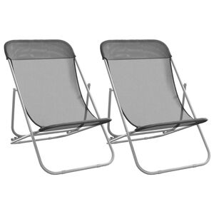 vidaXL Chaises plage pliantes lot de 2 textil&egrave;ne acier enduit poudre