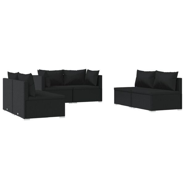 vidaXL Salon de jardin 6 pcs avec coussins R&eacute;sine tress&eacute;e Noir