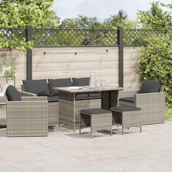 vidaXL Salon de jardin 6 pcs avec coussins gris clair r&eacute;sine tress&eacute;e