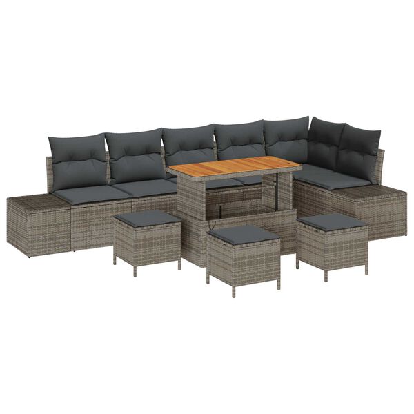 vidaXL Ensemble de canap&eacute; de jardin avec coussin 10 pcs Gris polyrotin