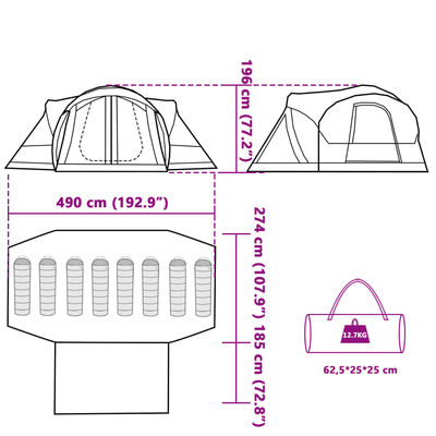 vidaXL Tente familiale tipi 8 personnes bleu imperméable