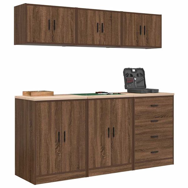 vidaXL Armoires de garage 6 pcs ch&ecirc;ne marron bois d'ing&eacute;nierie