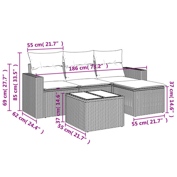 vidaXL Salon de jardin avec coussins 5 pcs marron r&eacute;sine tress&eacute;e