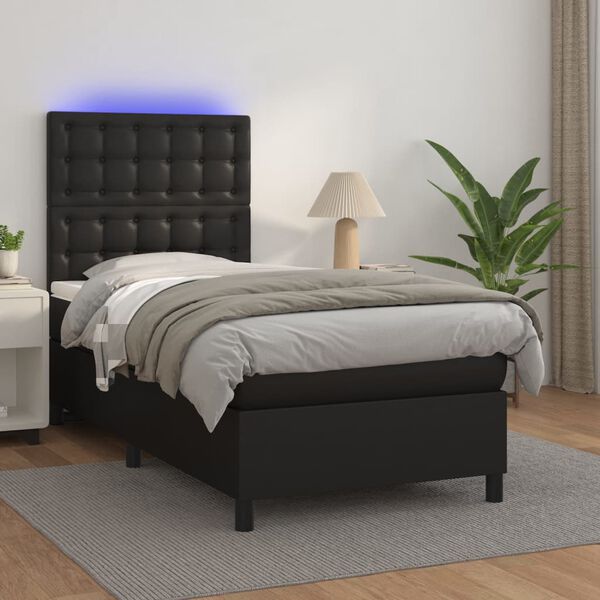 vidaXL Sommier à lattes de lit avec matelas et LED Noir 100x200 cm
