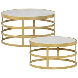 vidaXL Ensemble de table basse 2 pcs Marbre Laiton et blanc