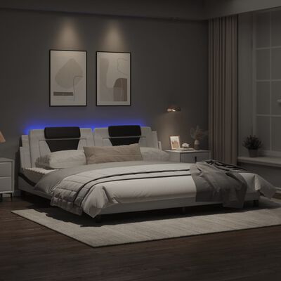 vidaXL Cadre de lit avec lumières LED blanc noir 200x200 cm similicuir