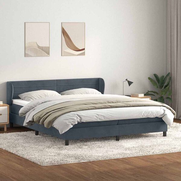 vidaXL Sommier &agrave; lattes de lit et matelas gris fonc&eacute; 200x210cm velours