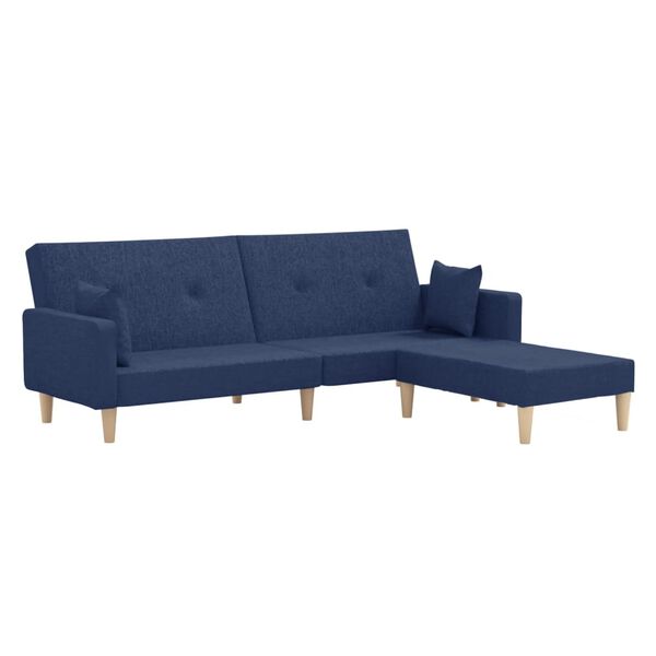 vidaXL Canap&eacute;-lit &agrave; 2 places avec repose-pied Bleu Tissu