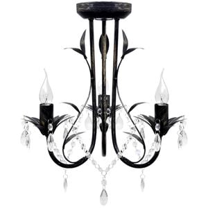 Lustre m&eacute;tal noir style art nouveau + perles crystal 3 x E14 Ampoules
