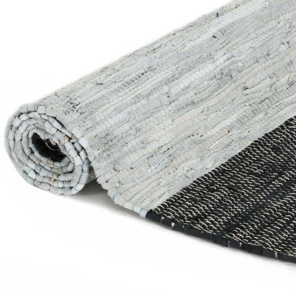 vidaXL Tapis Chindi tiss&eacute; &agrave; la main Cuir 120x170 cm Gris clair et noir