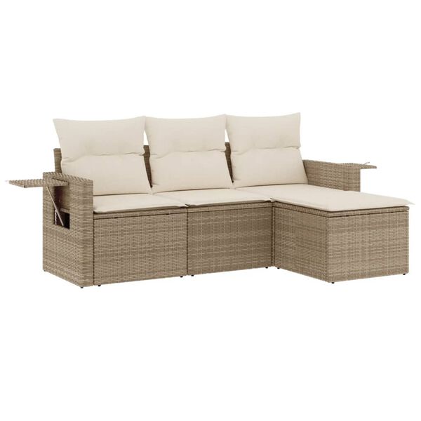 vidaXL Salon de jardin avec coussins 4 pcs beige r&eacute;sine tress&eacute;e