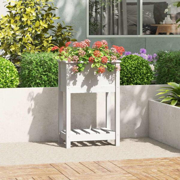 vidaXL Jardinière avec étagère Blanc 54x34,5x81 cm Bois massif de pin